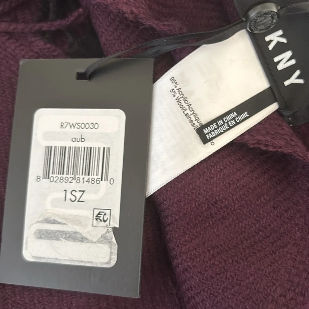 DKNY Oversized Double panel Scarf Wrap Burgundy Black NWT